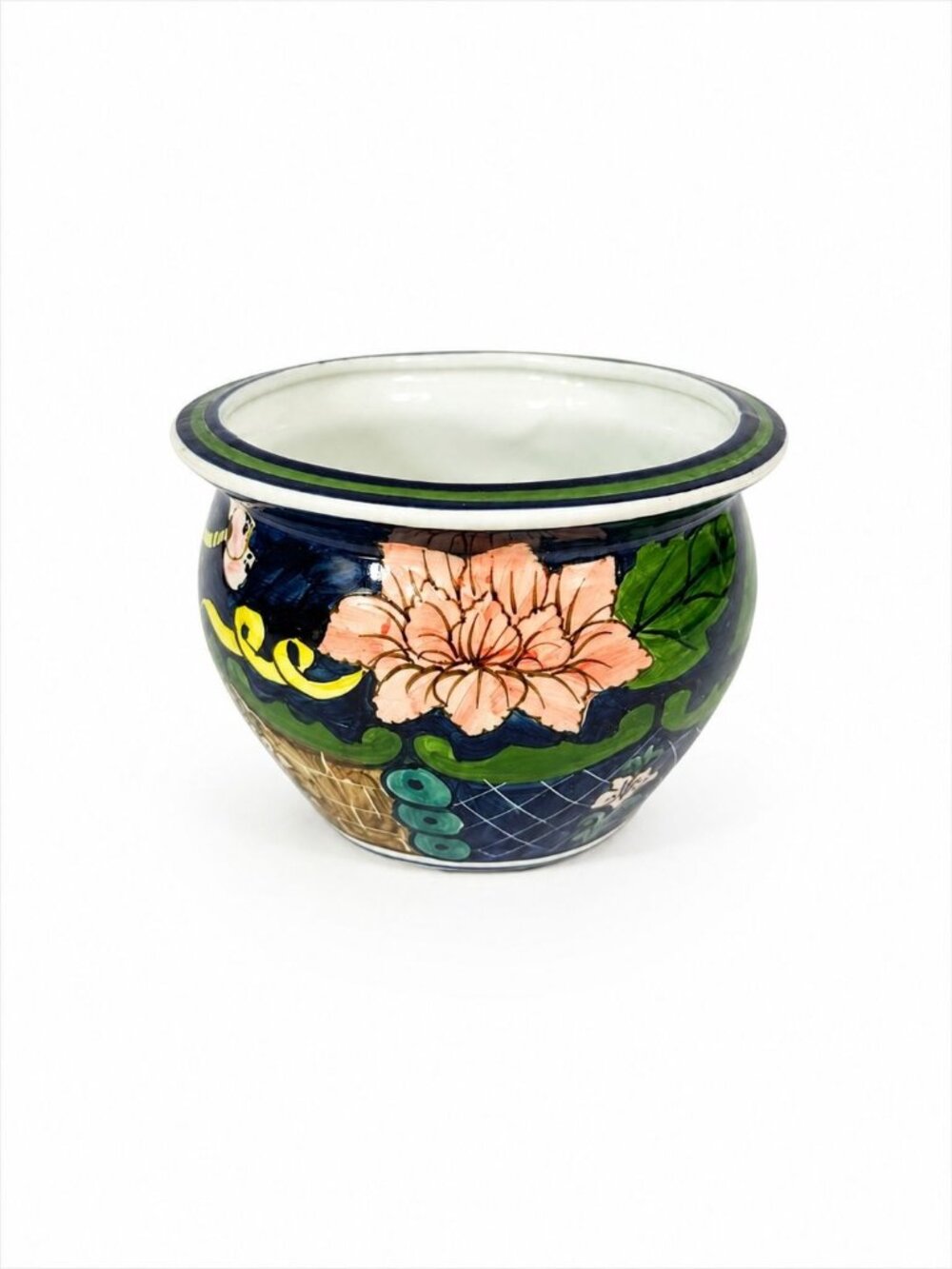 Jardiniere Cachepot Planter Hand Painted Porcelain Ceramic Import Vintage Chinos
